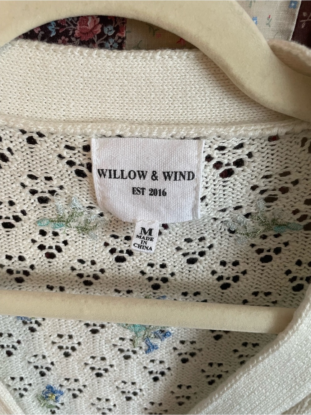 Willow & Wind Cream Openwork Cardigan with Blue and Green Floral Embroidery - Picture 3 of 6